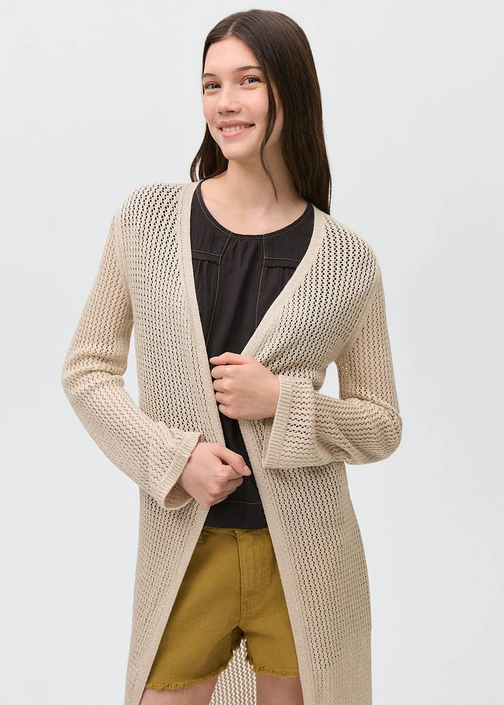 Long openwork knitted cardigan