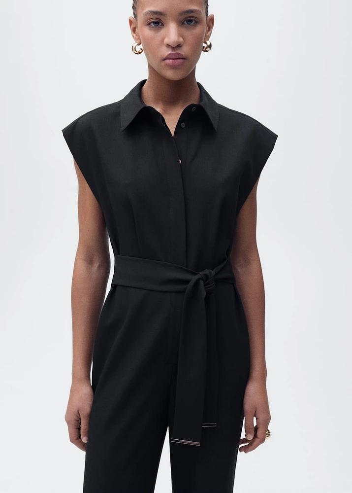 Straight-fit jumpsuit with belt