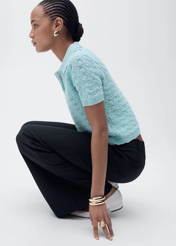 Polo-neck crochet sweater