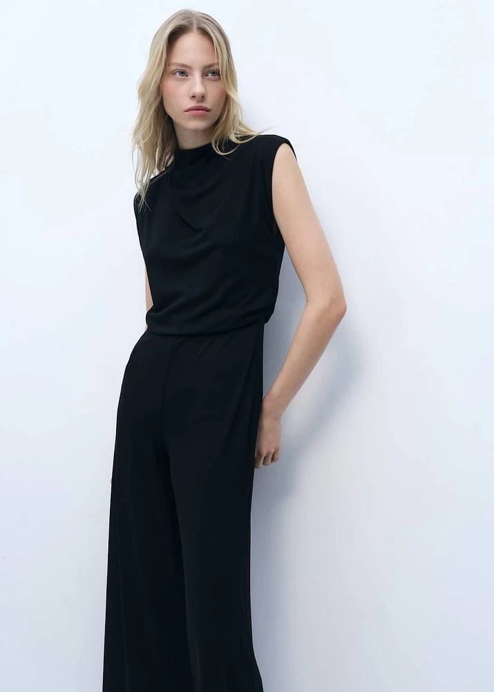 Straight-fit jumpsuit with draped neckline