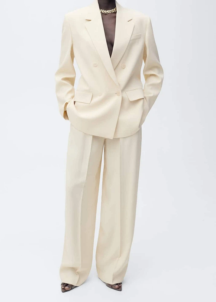 Wide-leg pleated suit pants