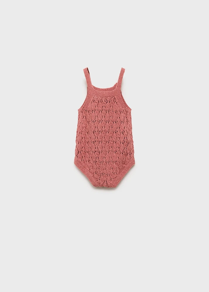 Cotton openwork knitted romper