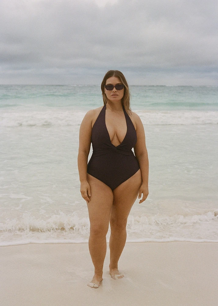Draped halter swimsuit