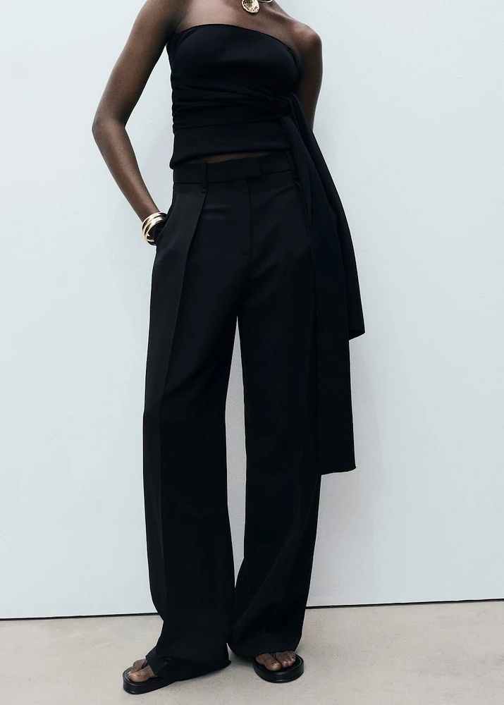 Straight-fit lyocell pants with pleats