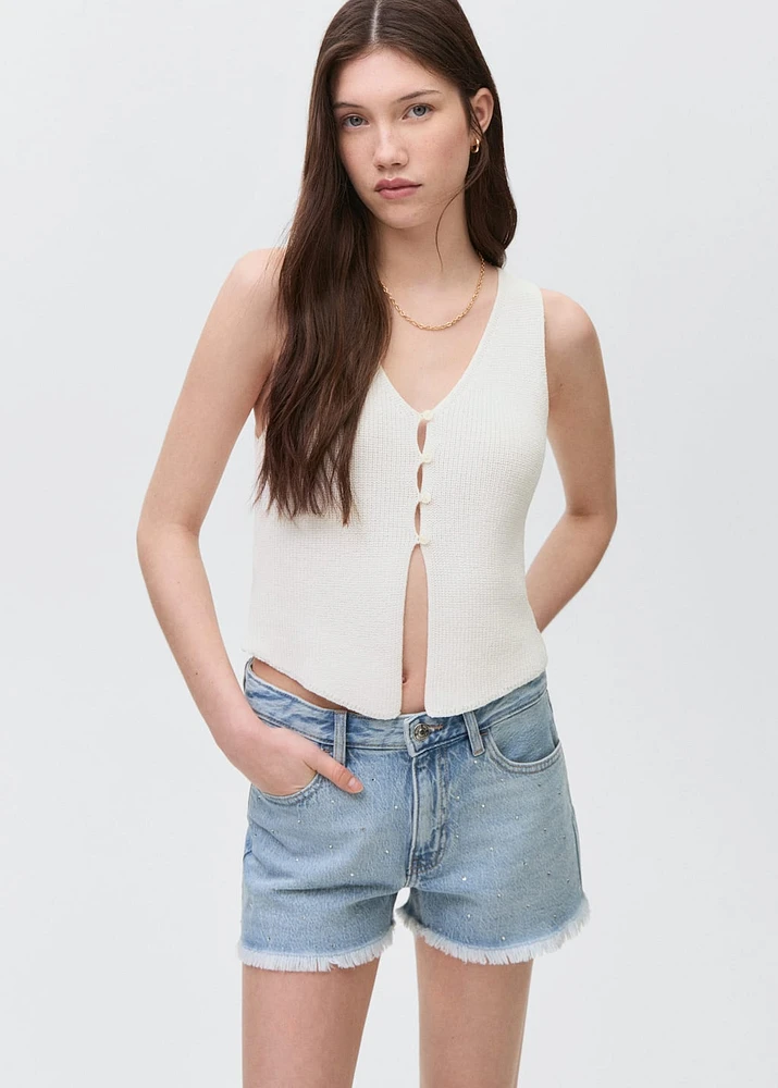 Low-waist shorts with rhinestones