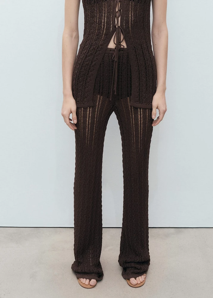Straight-fit openwork knitted pants