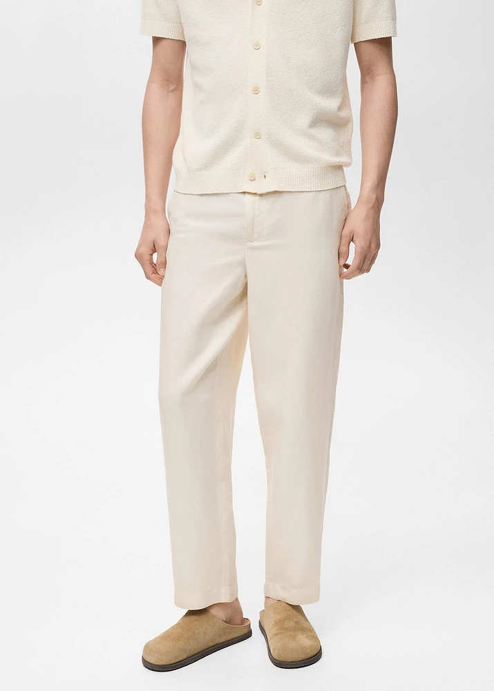 Linen-blend pants with an elastic waistband