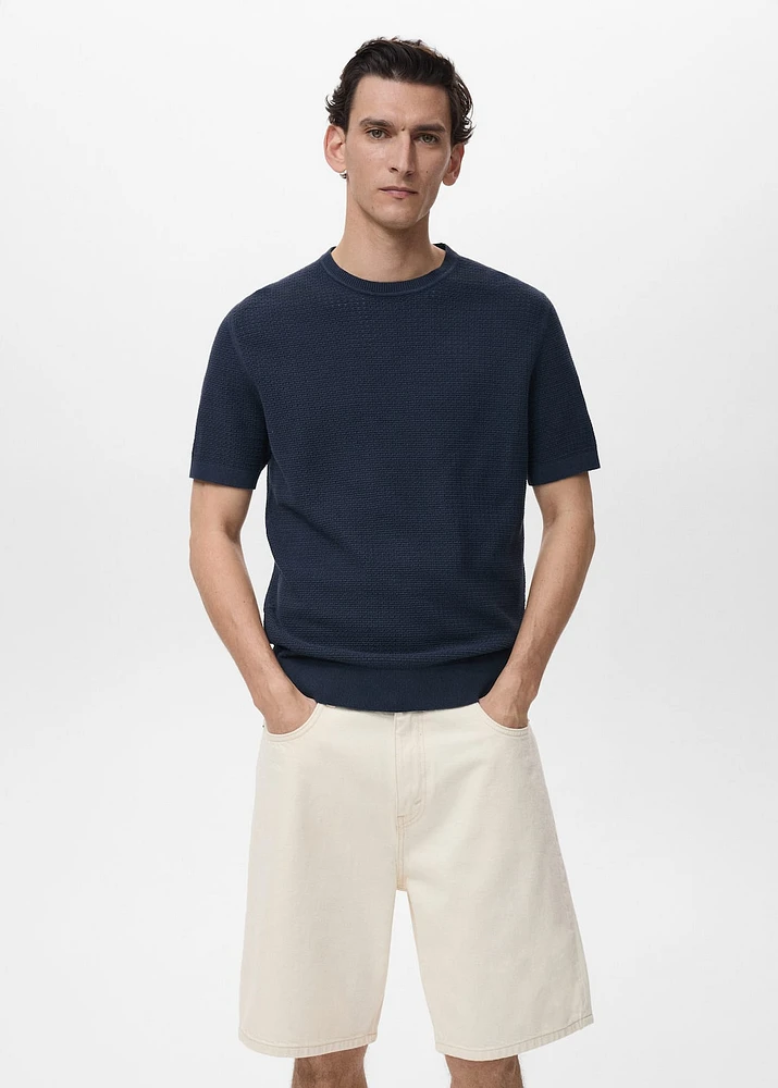 Openwork knitted cotton t-shirt