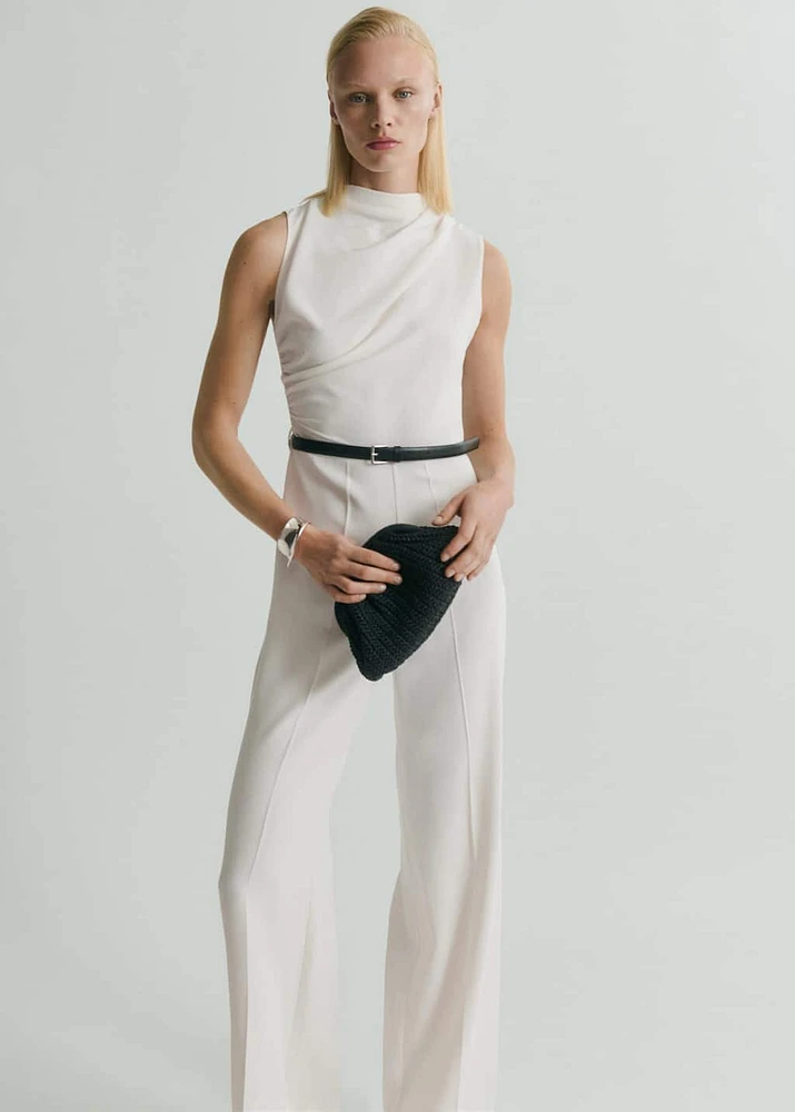 Long jumpsuit with draped neck and belt