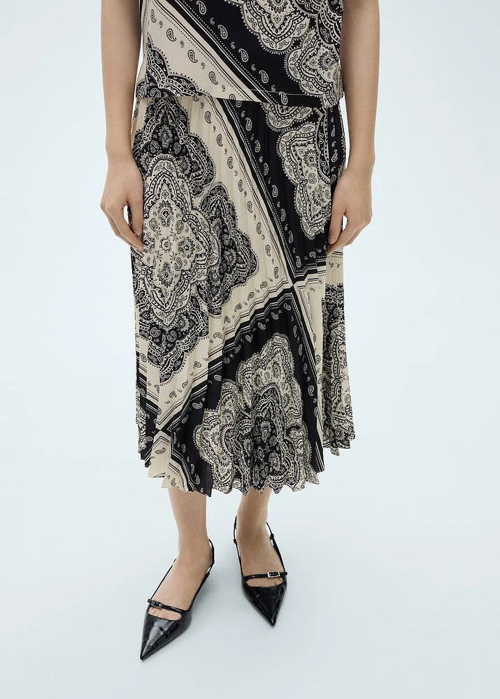Paisley-print pleated skirt