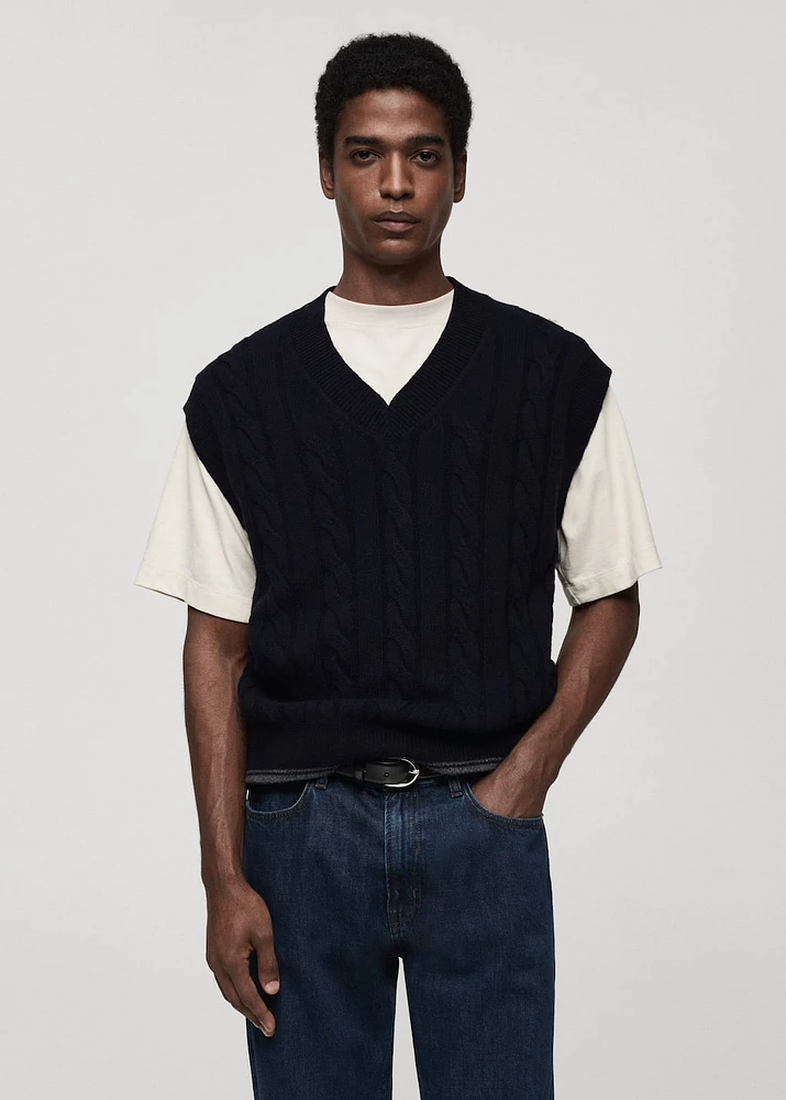 Braided knitted wool vest