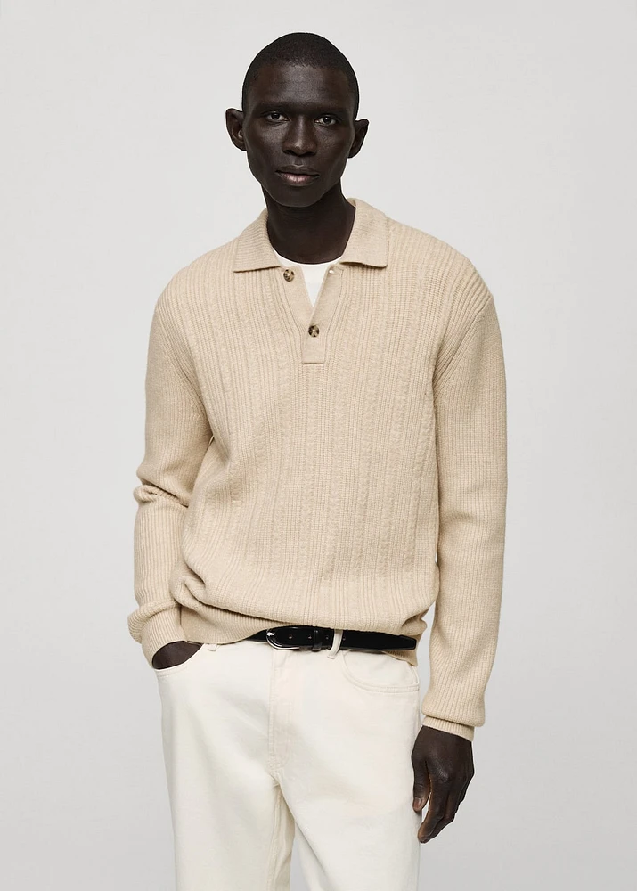 Knitted structured polo sweater