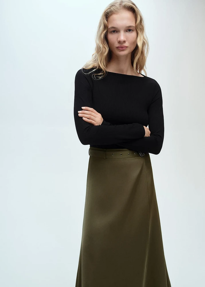 Combined woven dress with belt