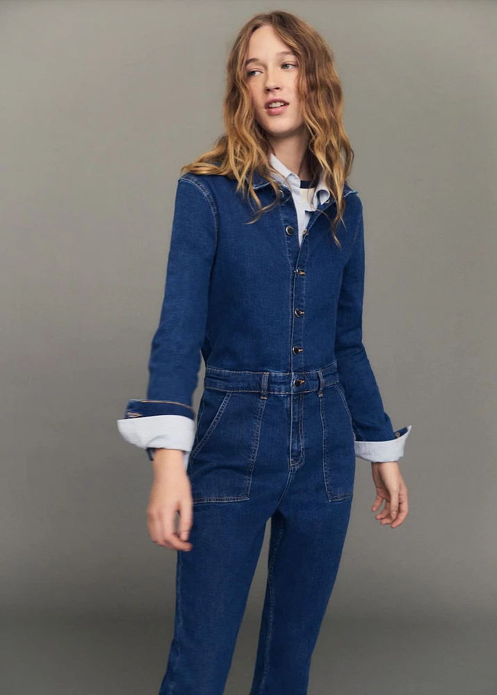 Flared denim jumpsuit