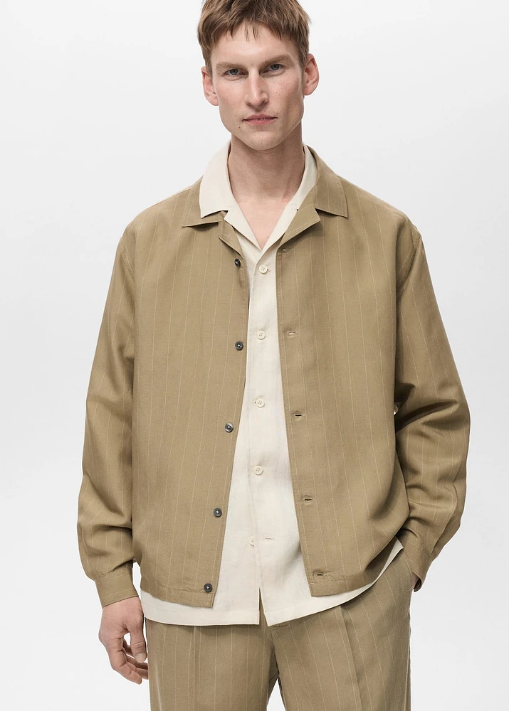 Linen-blend pinstripe overshirt
