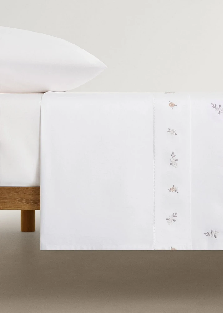 Cotton percale embroidered-flower top sheet for crib