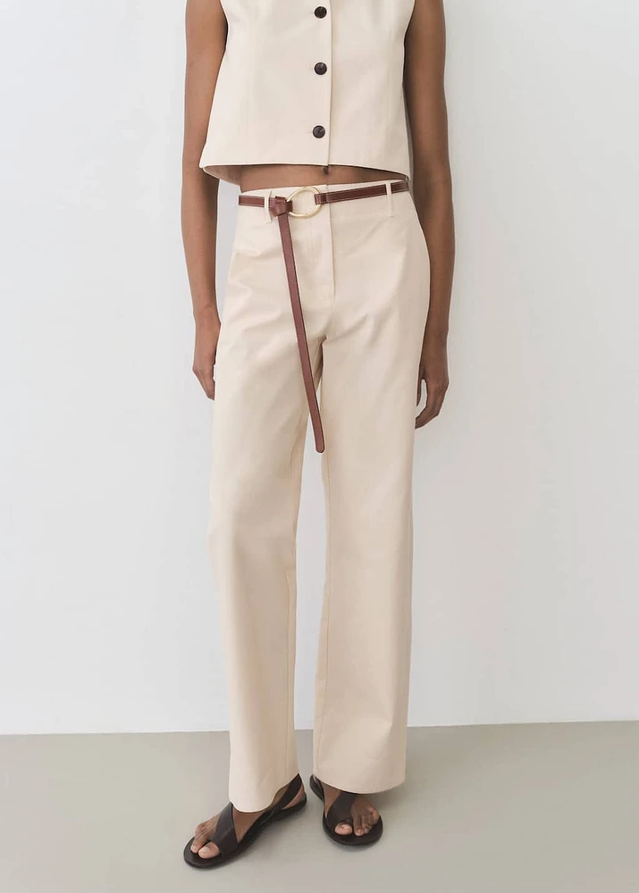 Mid-rise straight-fit cotton pants