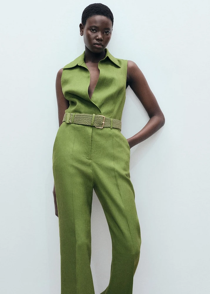 Linen shirt jumpsuit with belt