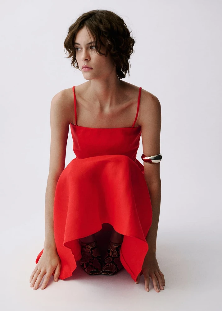Bow linen-blend dress