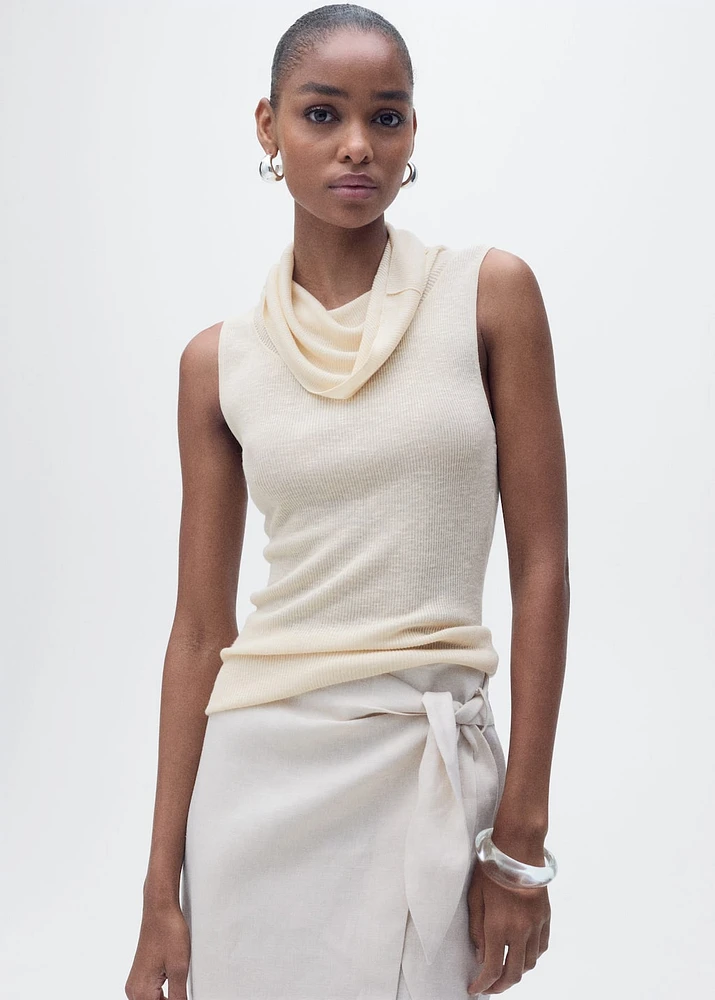 Knitted top with draped neck