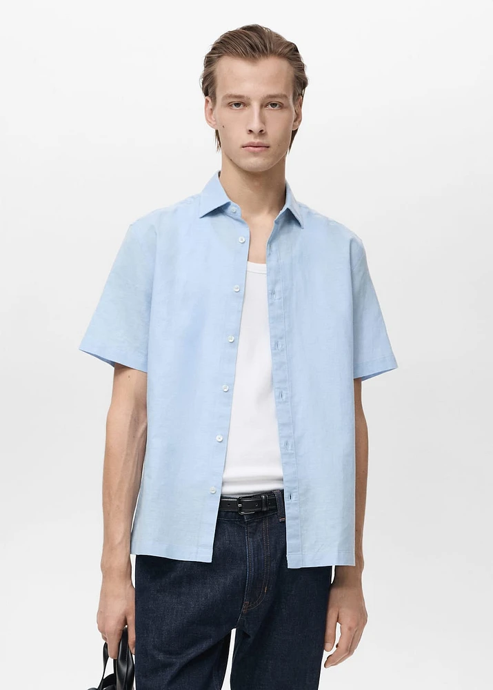 Short sleeve linen-blend shirt
