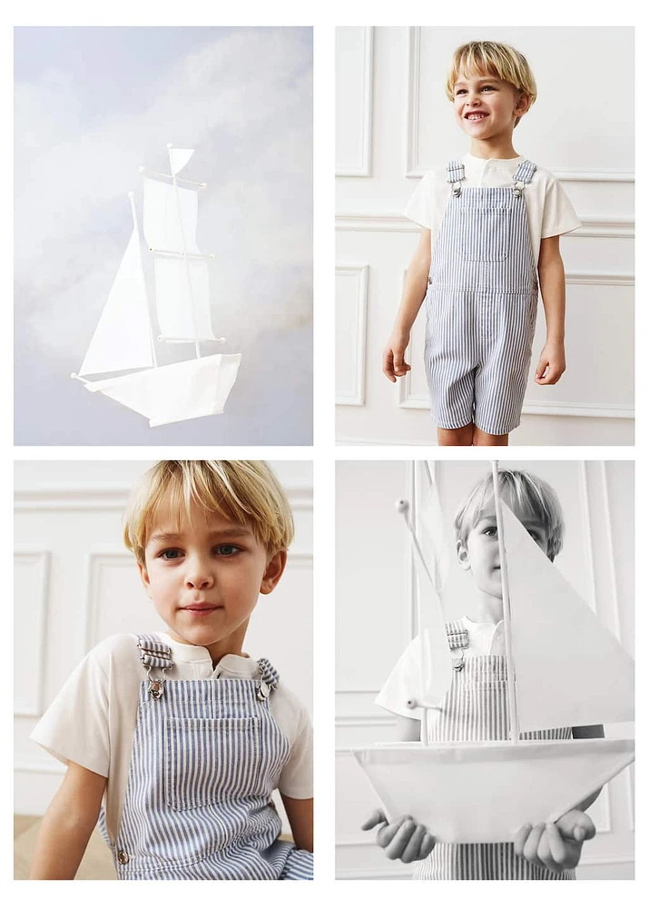 Striped denim dungarees
