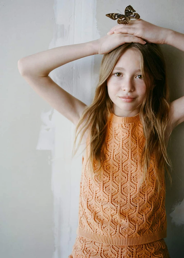 Openwork details knit top