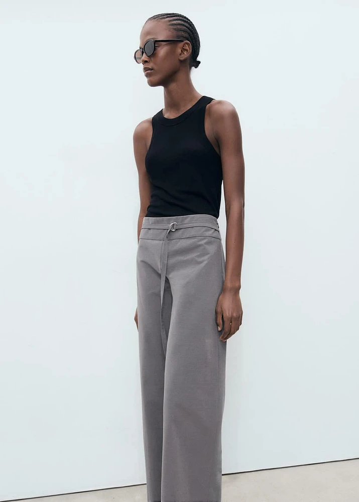 Straight pants with fine belt