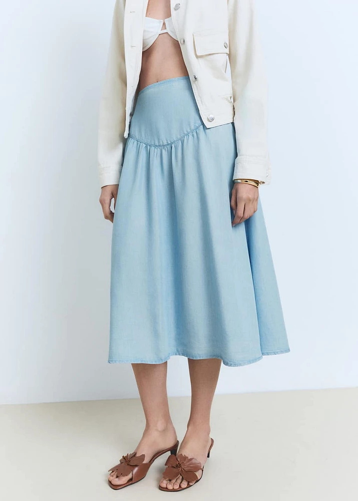 Soft denim midi-skirt with gathered detail