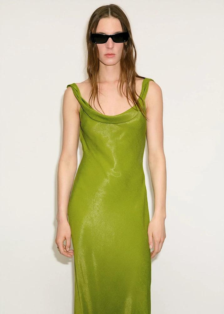 Textured dress with draped neckline