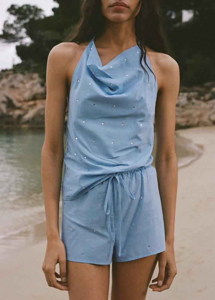 Cotton shorts with rhinestone detail
