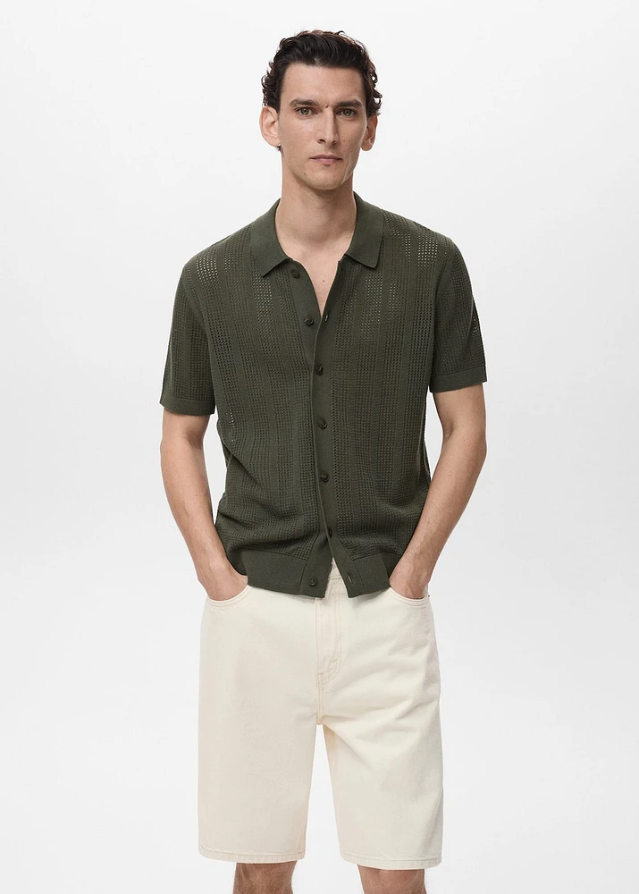 Striped openwork knitted shirt