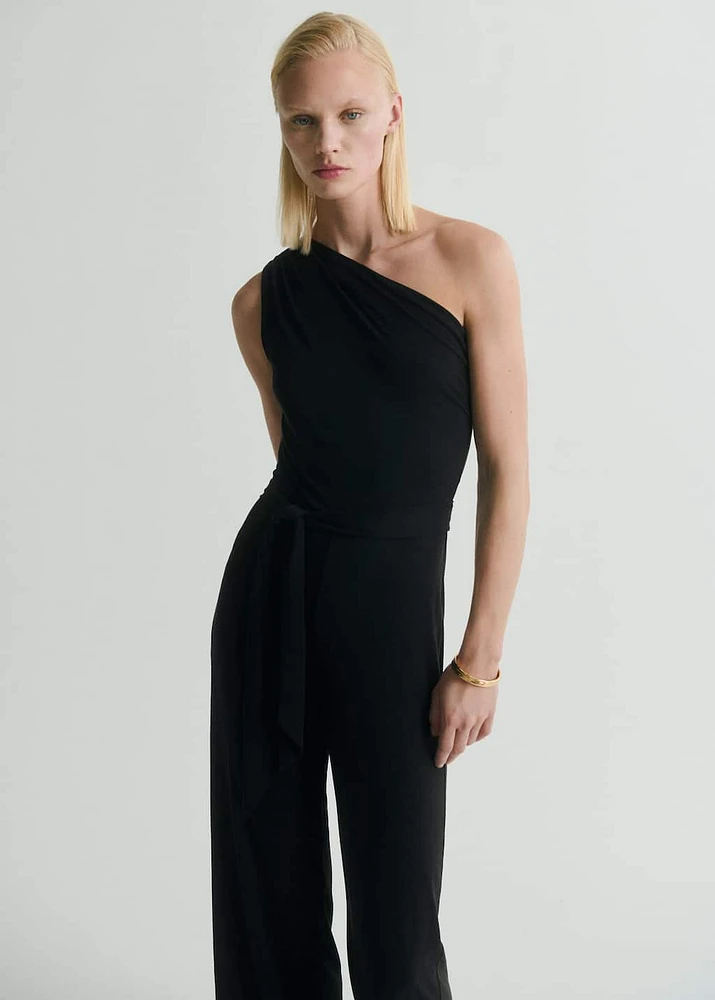 Asymmetric belt jumpsuit