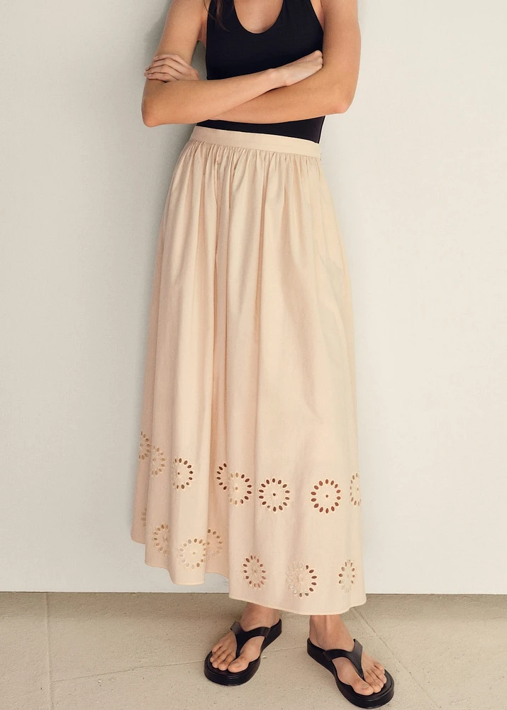 Cotton skirt with embroidered hem