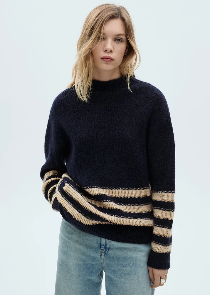 Striped sweater with perkins neck