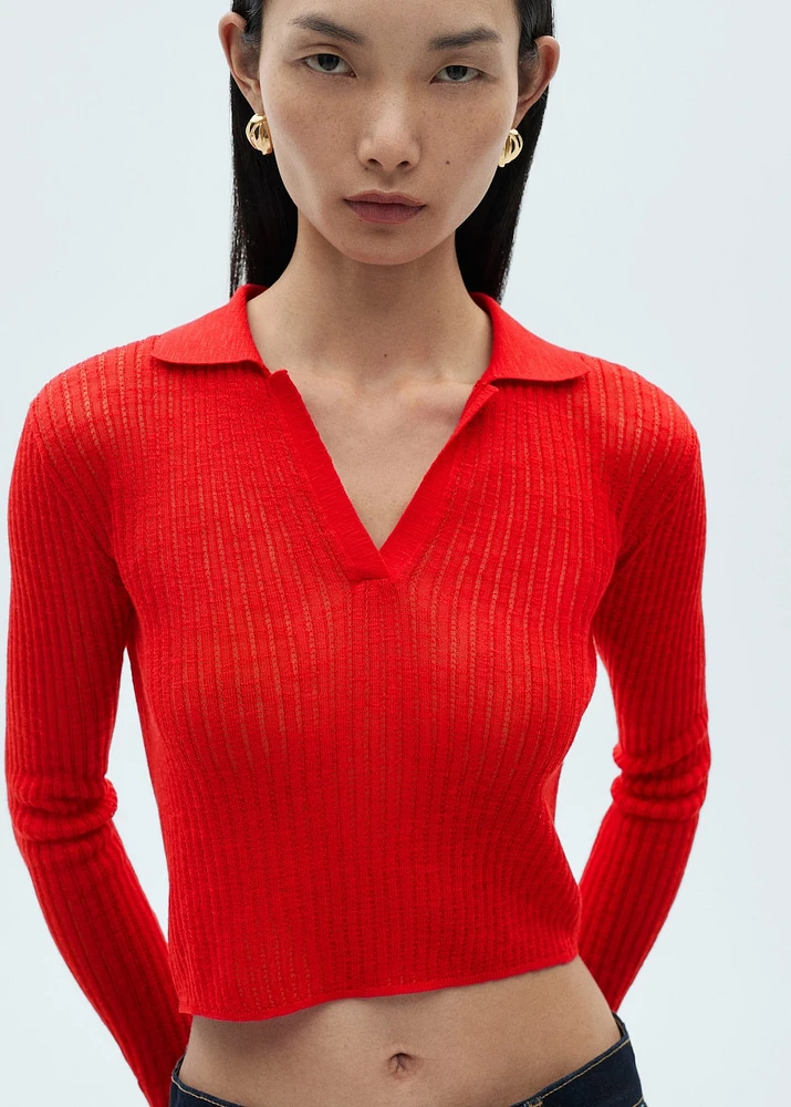 Ribbed polo neck t-shirt