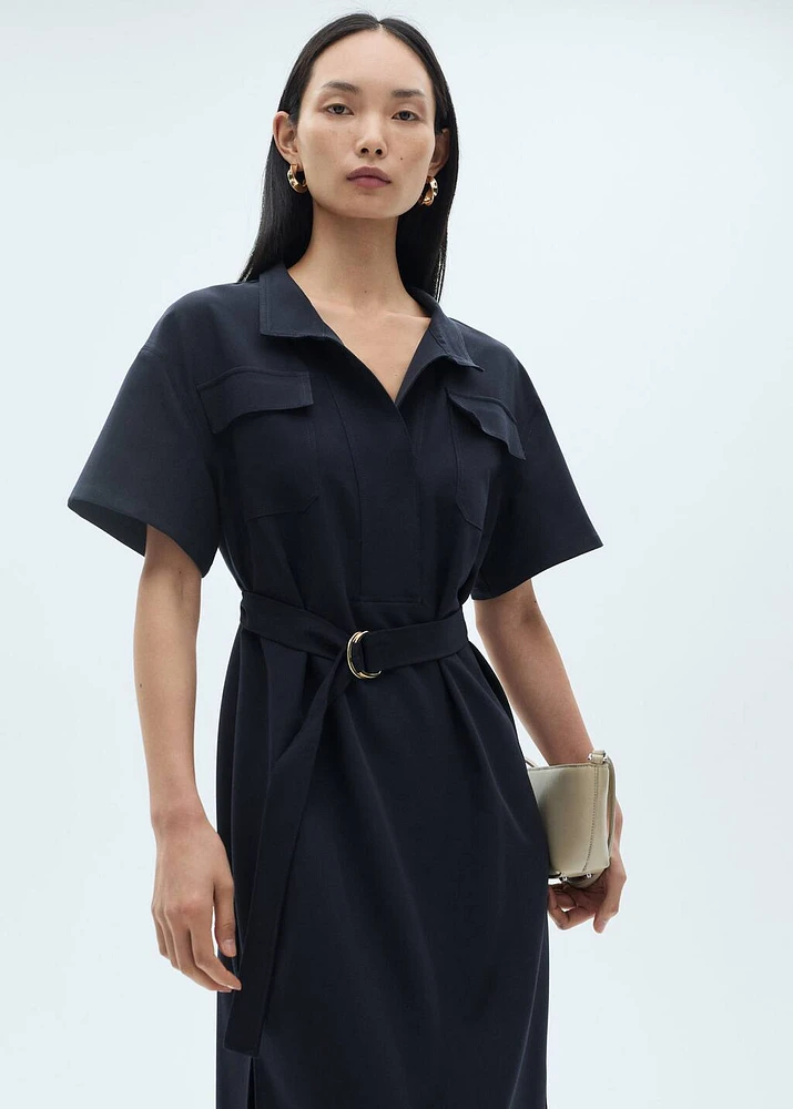 Short-sleeved dress with belt