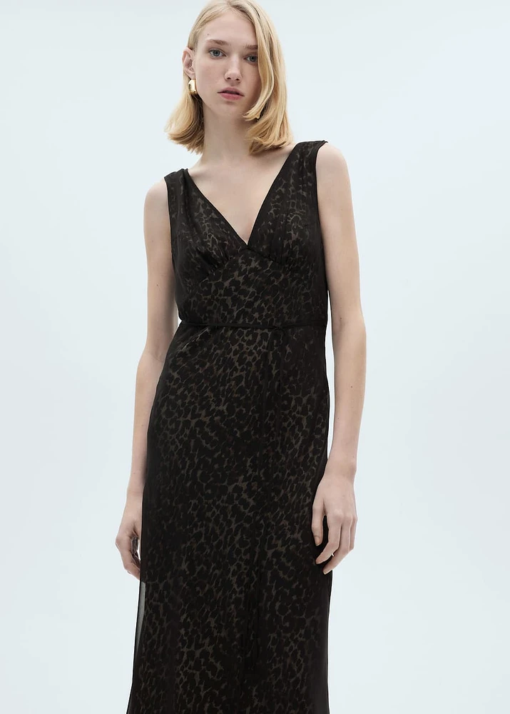 Animal-print v-neck dress