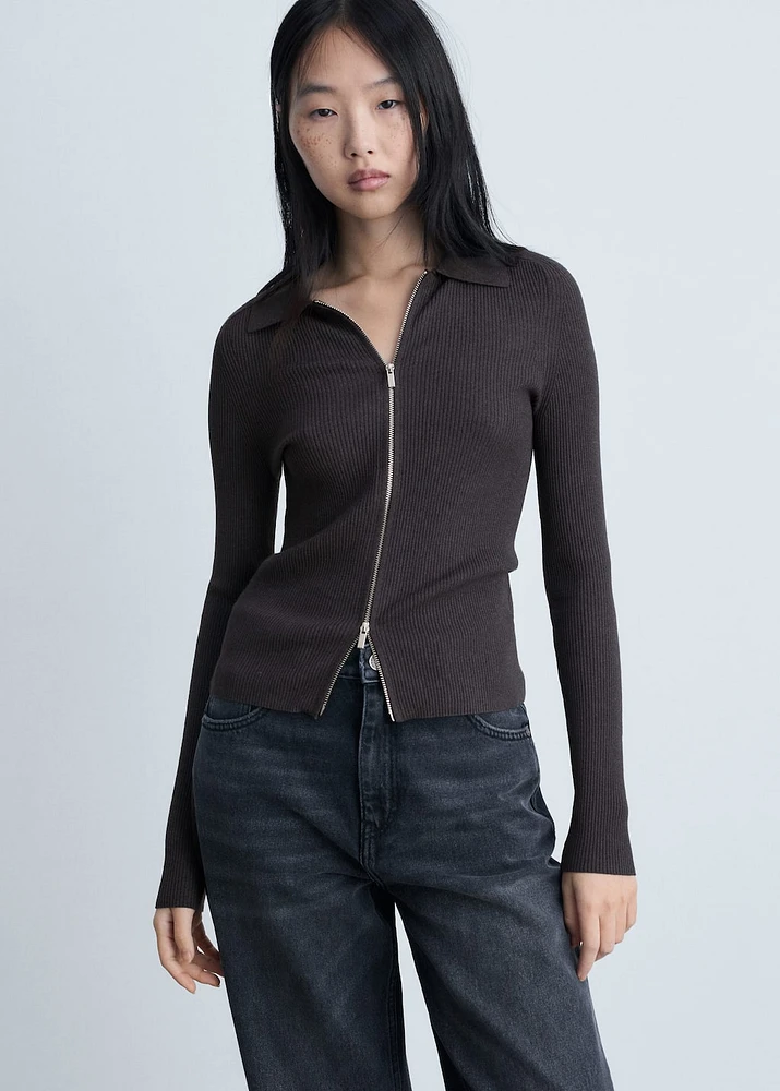 Zipped knit cardigan