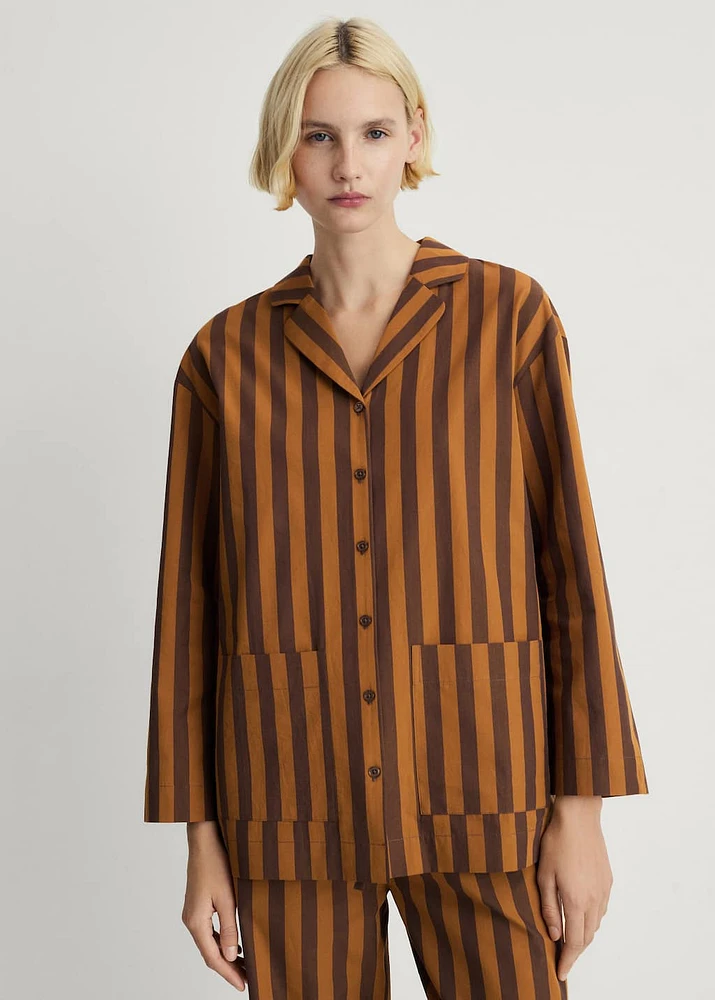 Two-tone woven striped long shirt