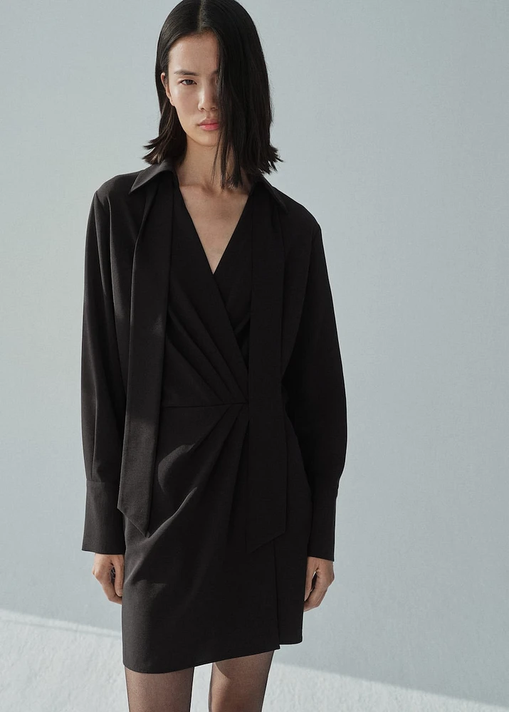 Wrap dress with shirt collar