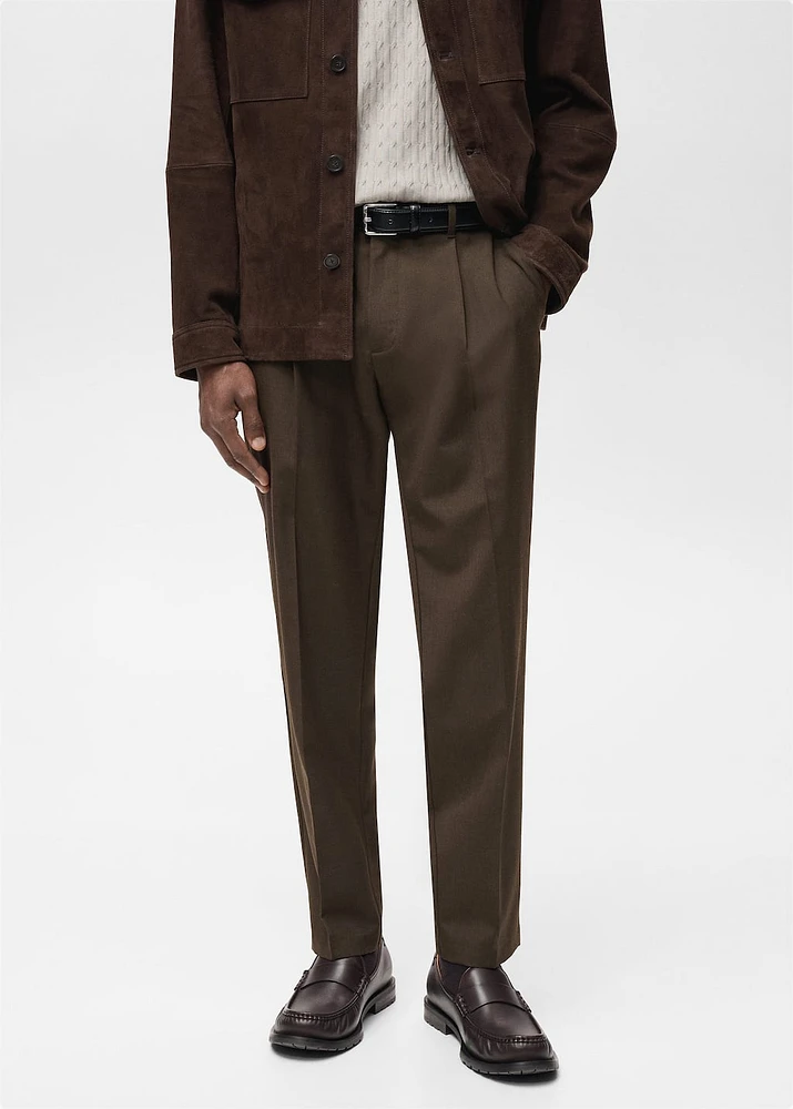 Slim-fit pleated cool wool pants