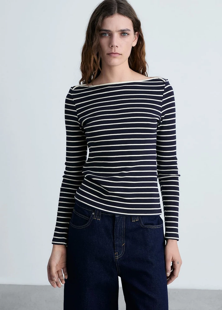 Striped boat-neck t-shirt