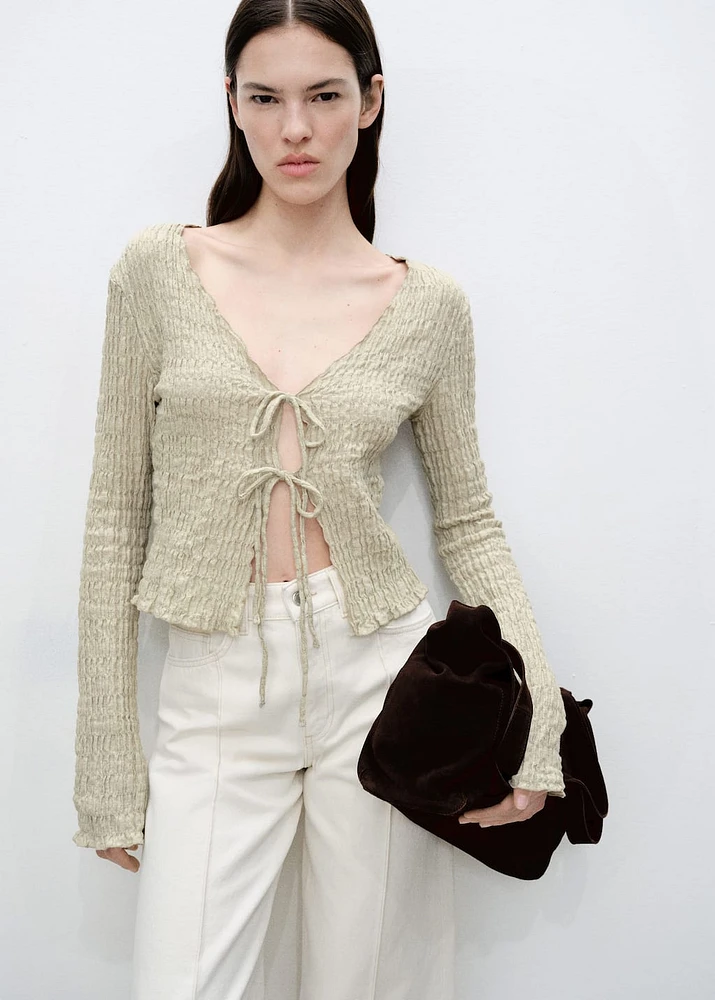 Cotton textured cardigan with bows