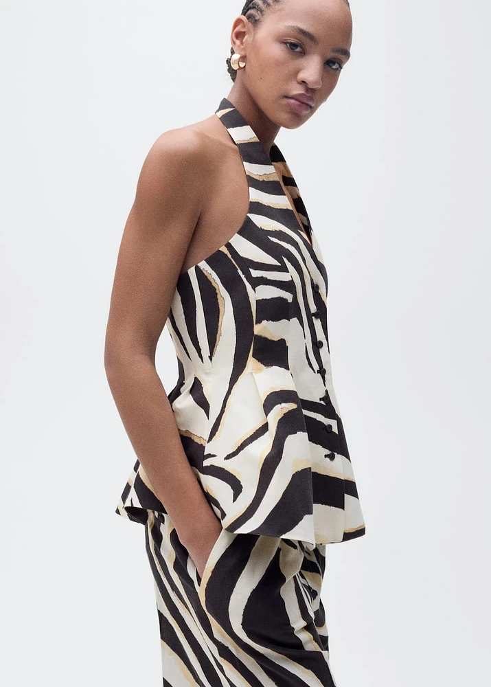 Linen zebra-print halter vest