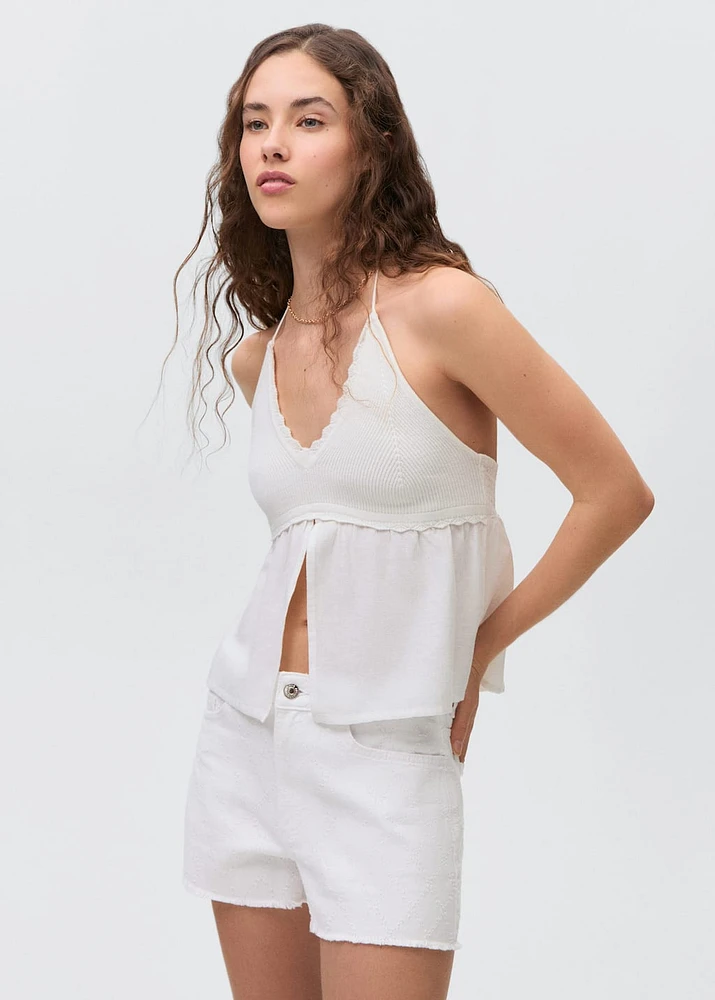 Embroidered cotton shorts