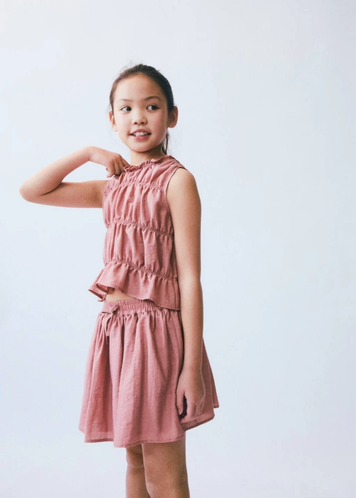 Ruched details linen-blend top