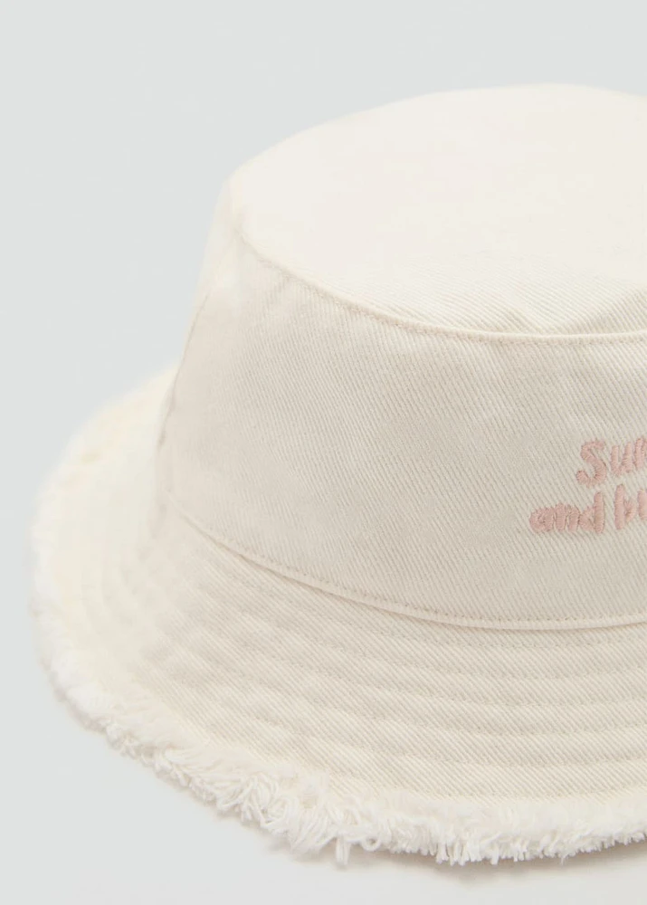 Bucket hat with embroidered message