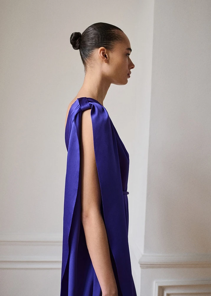 Satin maxi-ruffle jumpsuit