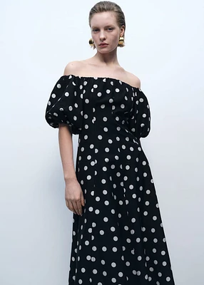 Strapless polka-dot dress